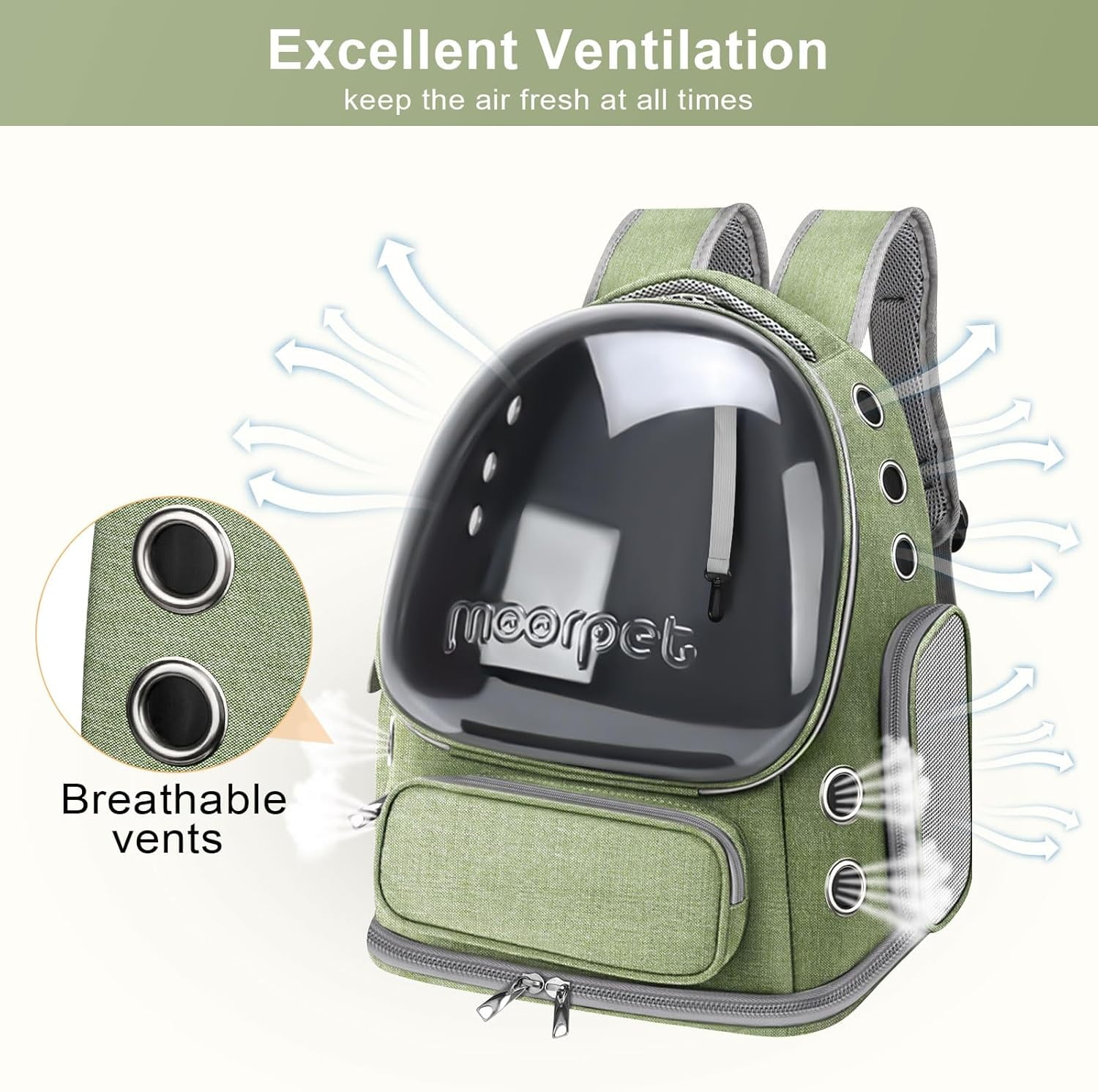 TJOUL Cat Backpack Carrier, Breathable Cat Bubble Backpack Upgrade Large Space Cat Carrier for Kitty Small Dog, Foldable Airline Approved Cats Backpack, Enlarge Transparent PetTravel Backpack (Green)