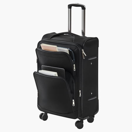24-Inch Softside Expandable Spinner Luggage - Lightweight Checked Suitcase with 360° Wheels, Black Carry-On Travel Bag, Multiple Pockets, Durable Zipper, TSA Lock Ready