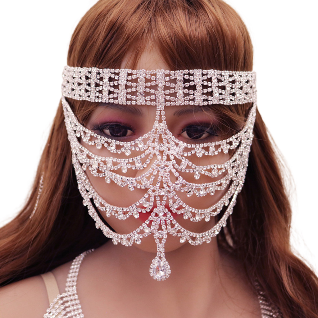 Techinal Shine Crystal Chain Masquerade Mask Veil Face Chain Belly