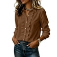 thumbnail image 6 of Dpjklzsn Women's Long-Sleeve Collared Ruffle-Trim Button-Front Blouse, Cotton, 6 of 8