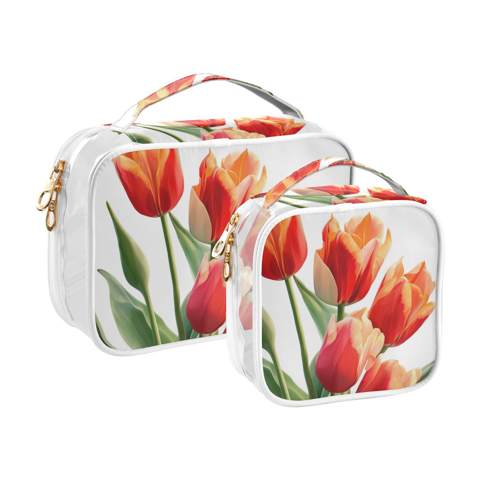 Clear Makeup Bags with Handle Large Opening 2 Pack Set Toiletry Bag Quart Size Bag, for Women Man Traveling Travel Essentials, Toiletries and Other. Tulipa Flower