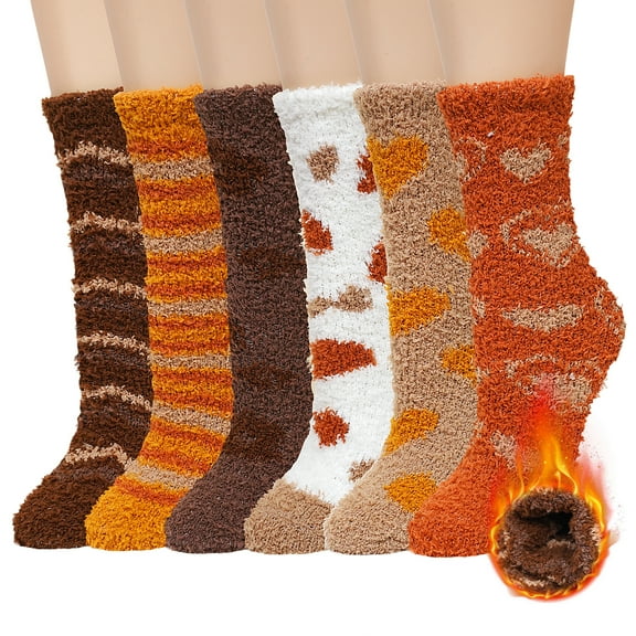 UNEEI Fuzzy Socks for Women, Cozy Fluffy Winter Warm Slipper Socks , 6 Pair Colorful Fluffy Socks for Home Sleeping