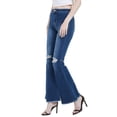 thumbnail image 4 of Women's Fashion Ripped High Waist Classic Denim Bell Bottom Jeans, Dark Blue, 4 of 6