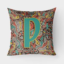 Carolines Treasures CJ2013-PPW1818 Letter P Retro Tribal Alphabet Initial Canvas Fabric Decorative Pillow  18H x18W