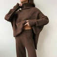 thumbnail image 4 of Womens Knit Lounge Set 2 Piece Sweater Top and Wide Leg Pants Soft Cozy Outfit for Fall Winter Brown L, 4 of 8