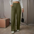 thumbnail image 2 of yueewhu Womens Wide Leg Work Pants Straight Elastic High Waisted Double Button Trousers Business Casual Pants with Pockets (Army Green, XL), 2 of 6