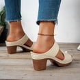 thumbnail image 4 of Rokment Womens Platform High Heels Slip on Dressy Sandals 2026 Summer Fashionable Leather Fish Mouth Open Toe Chunky Block Heeled Orthotic Dress Slides Shoes for Ladies Beige Size 6, 4 of 7