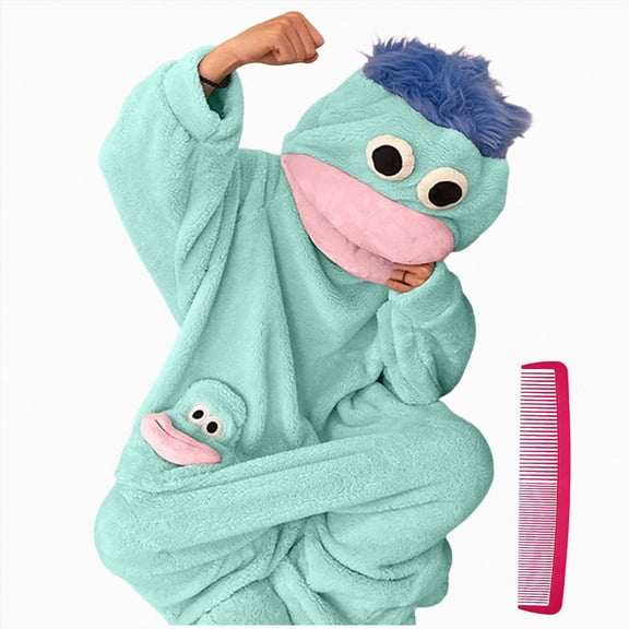 TAmten Big Mouth Monster Onesie, Monster Onesie, Warm Home Loungewear, Plush Pajamas, Funny Pajamas |Blue XXL
