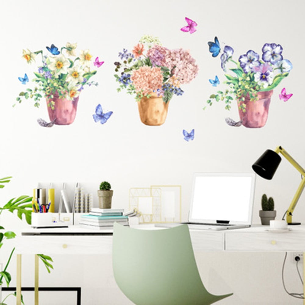 Plant Wall Stickers Garden Flower Pot Wall Decal Removable DIY Plants