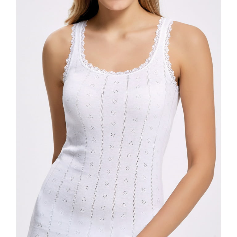Camisole for Women, 100% Cotton, Airy Soft Comfy Lace Cami Tank Tops  Undershirt (White/Wide Strap, Small) 