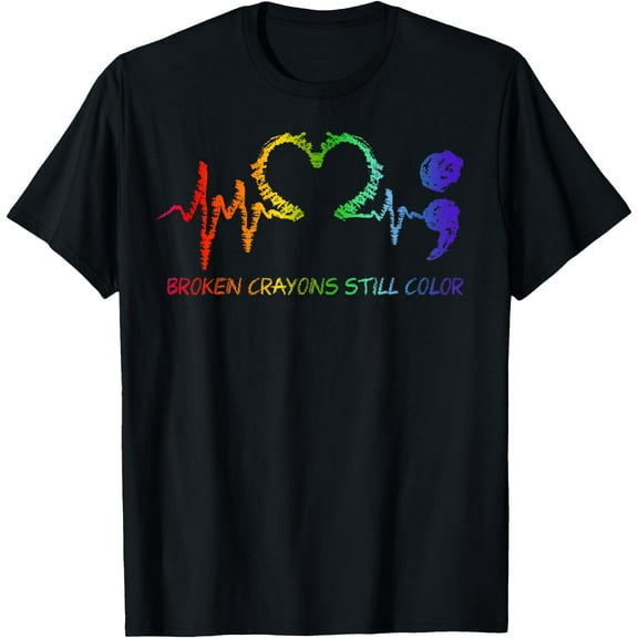 Broken Crayons Still Color Semicolon Mental Health Tie Dye T-Shirt,Black