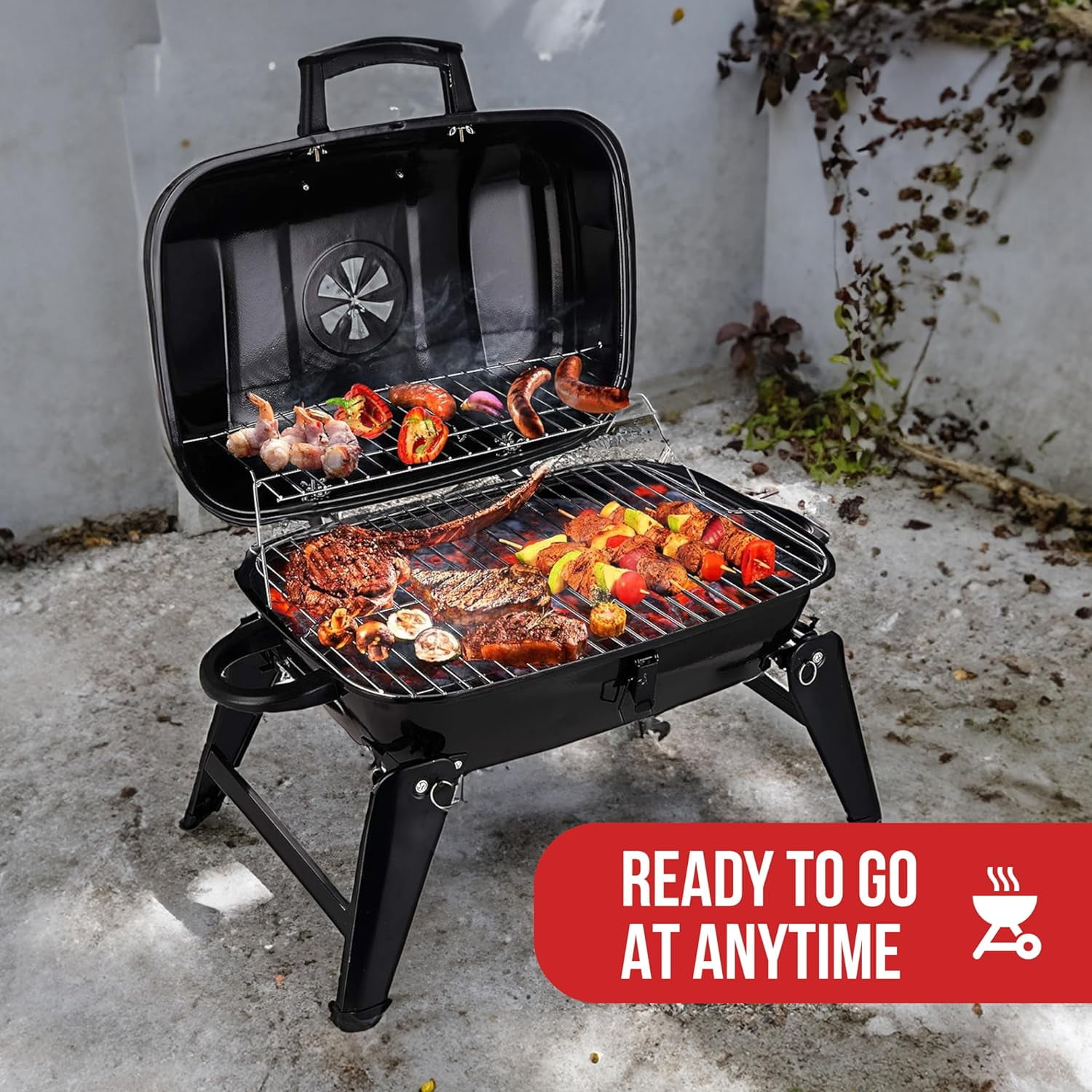 Grill Trade Mini Charcoal Grill - Portable Tabletop BBQ for Outdoor Cooking, Camping & Picnics - Compact & Foldable for Easy Storage
