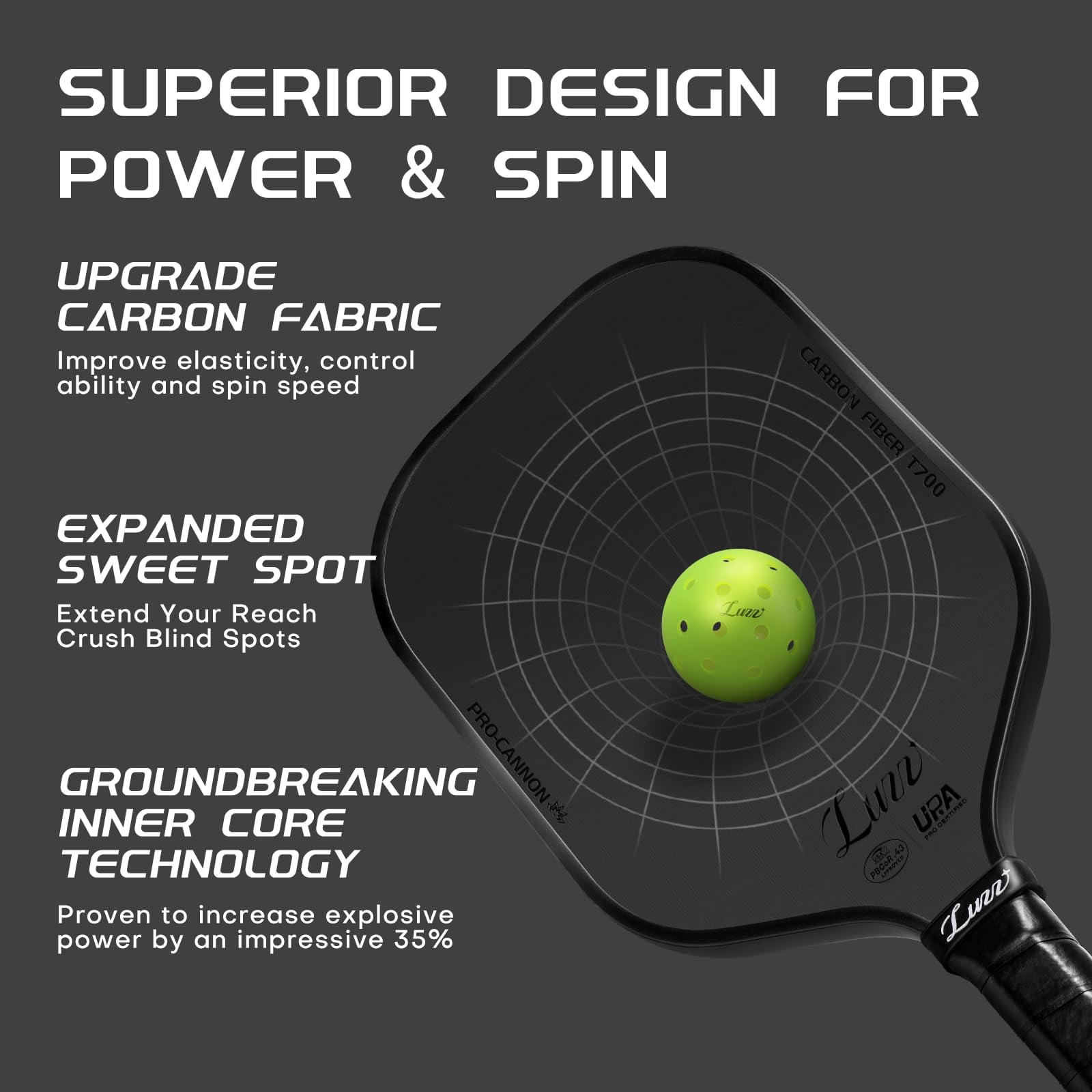 Ball Paddle  Thermoformed Candy T700 Carbon Fiber Paddles Friction Surface Exceptional Spin And Power 16mm Composite Pickle Rackets For Players