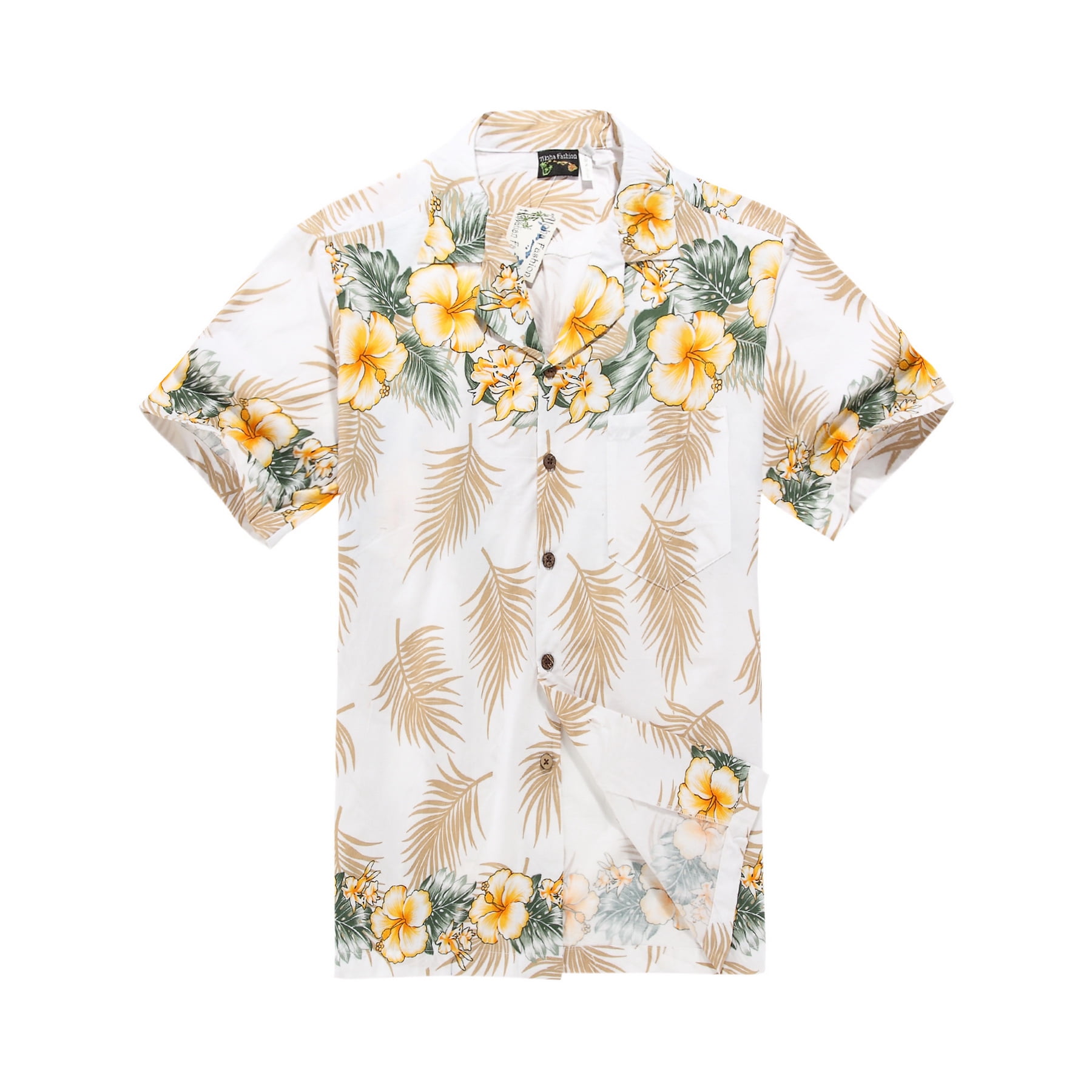 Hawaiian Shirt Aloha Shirt in Tan with Cross Hibiscus Floral - Walmart.com