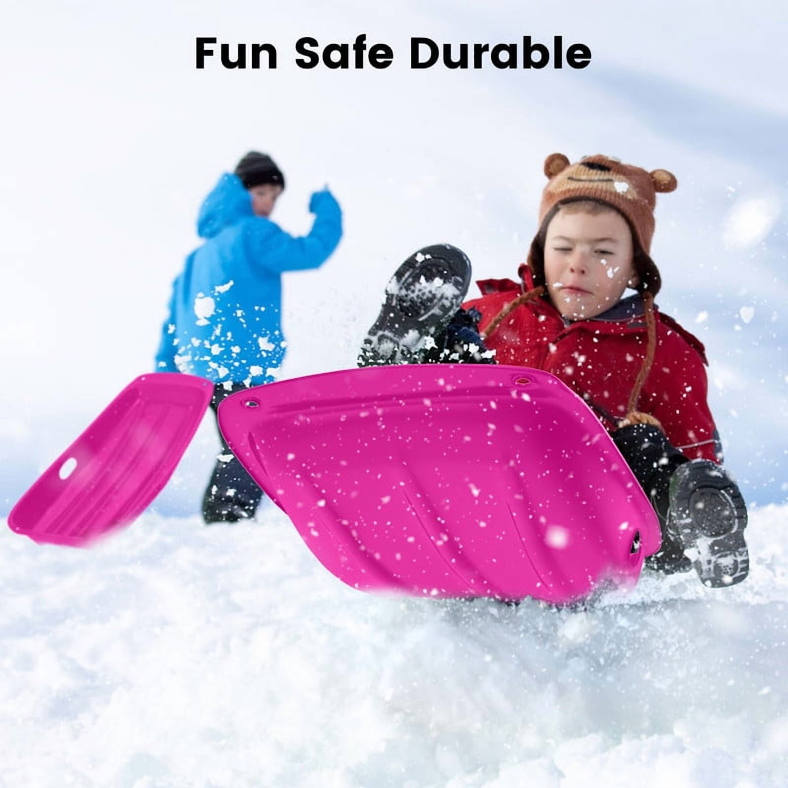 Gamexcel 2Pack Snow Sled with Handles and Ropes, Slippery Plastic Downhill Durable Snow Sled For Kids and Adults, Outdoor Fun, 36''x18'' - Pink