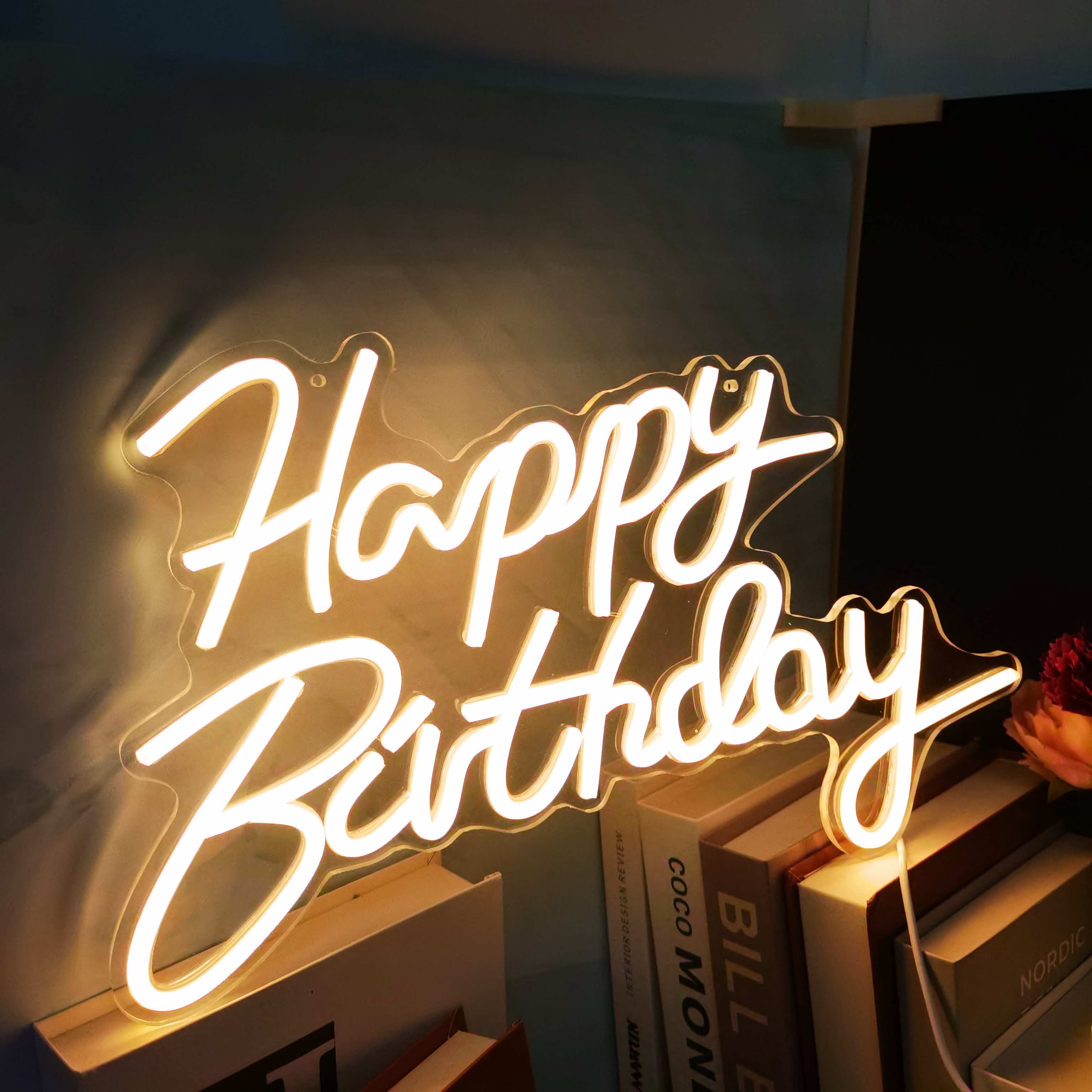 CTTNLS Happy Birthday Neon Sign For Wall Decor, Reusable Happy Birthday Neon Light Sign For All Birthday Party Decoration Warm White 5v USB Operated Decorative For Backdrop Party Bedroom