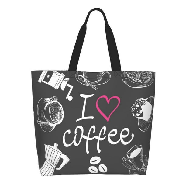 Fotbe I Love Coffee Bolsa Tote Estética de Lona con Estampado para Mujer - Bolsa Reutilizable de Hombro Casual para Vacaciones, Compras, Trabajo y Gimnasio