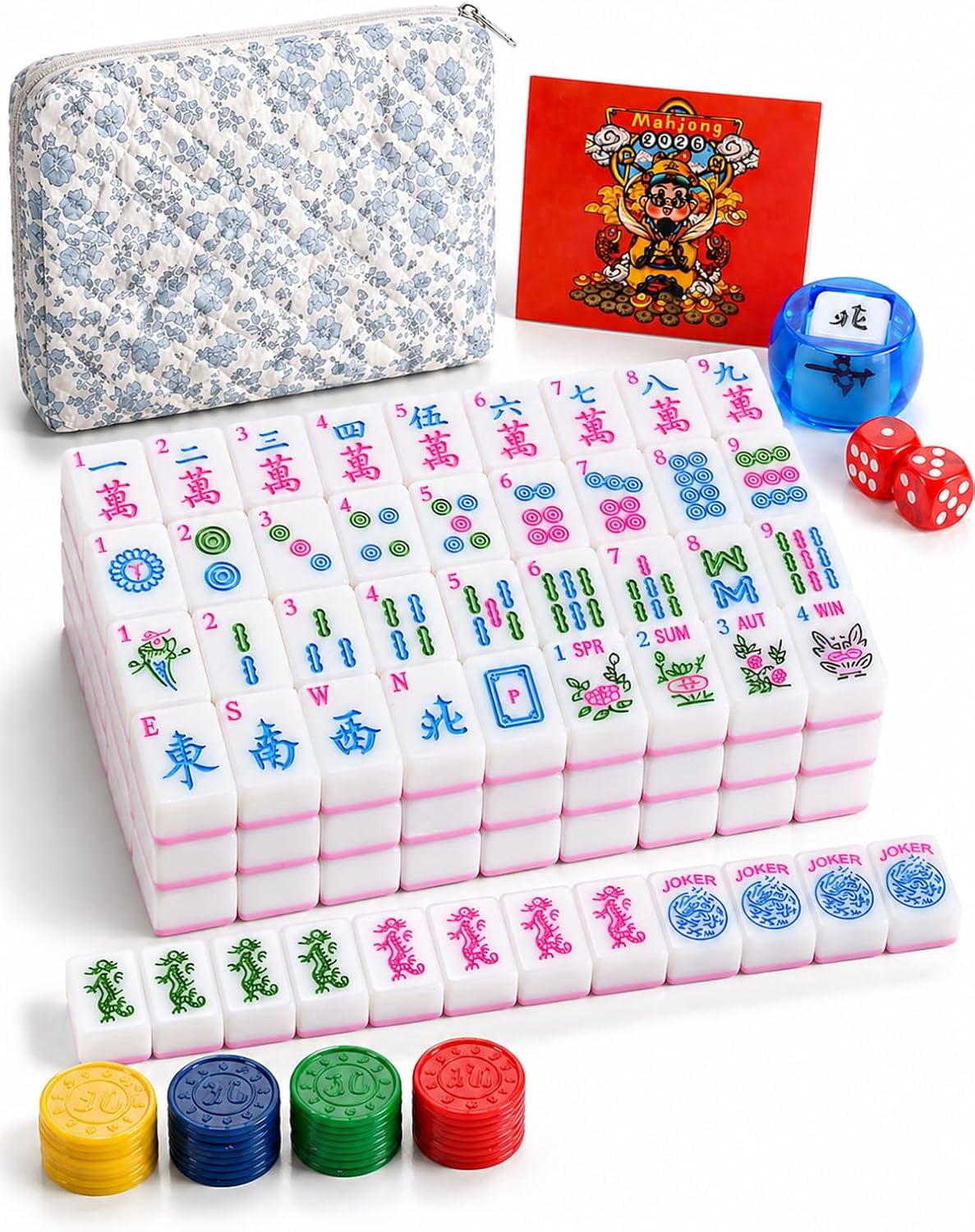 ZENY American & Chinese Mahjong 166 Tile Set, Travel Game with 4