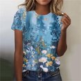 thumbnail image 2 of Womens T-Shirts Fashion Floral Print Shirts Loose Casual Pullover Short Sleeve Blouses Tops Summer Clothing Top for Women, 2 of 4