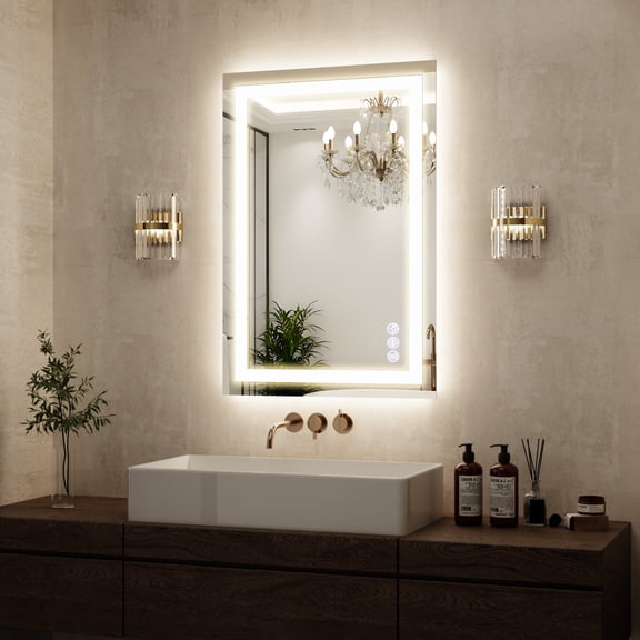 AUROMIR 26"x 38" LED Bathroom Vanity Mirror with Dimmable 3 Color Modes, White
