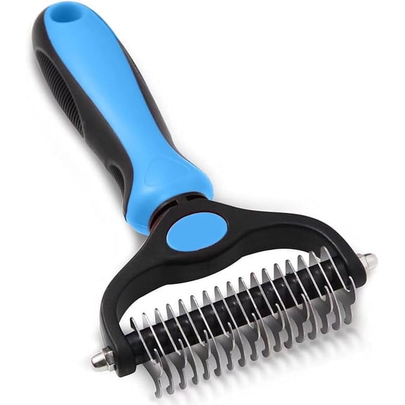 Pet Grooming Brush Double Sided Shedding and Dematting Undercoat Rake Comb for Dogs and Cats, No More Nasty Shedding or Flying Hair
