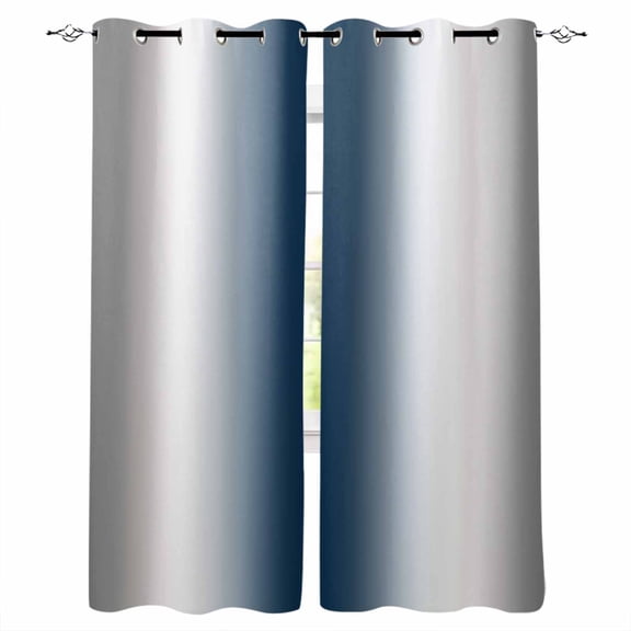 Gray Navy Blue Blackout Curtains 63 Inches Long, Modern Gradient Geometric Thermal Insulated Black Out Curtains, Darkening Window Curtain Drapes for Bedroom Living Room 52"x63" 2 Panels