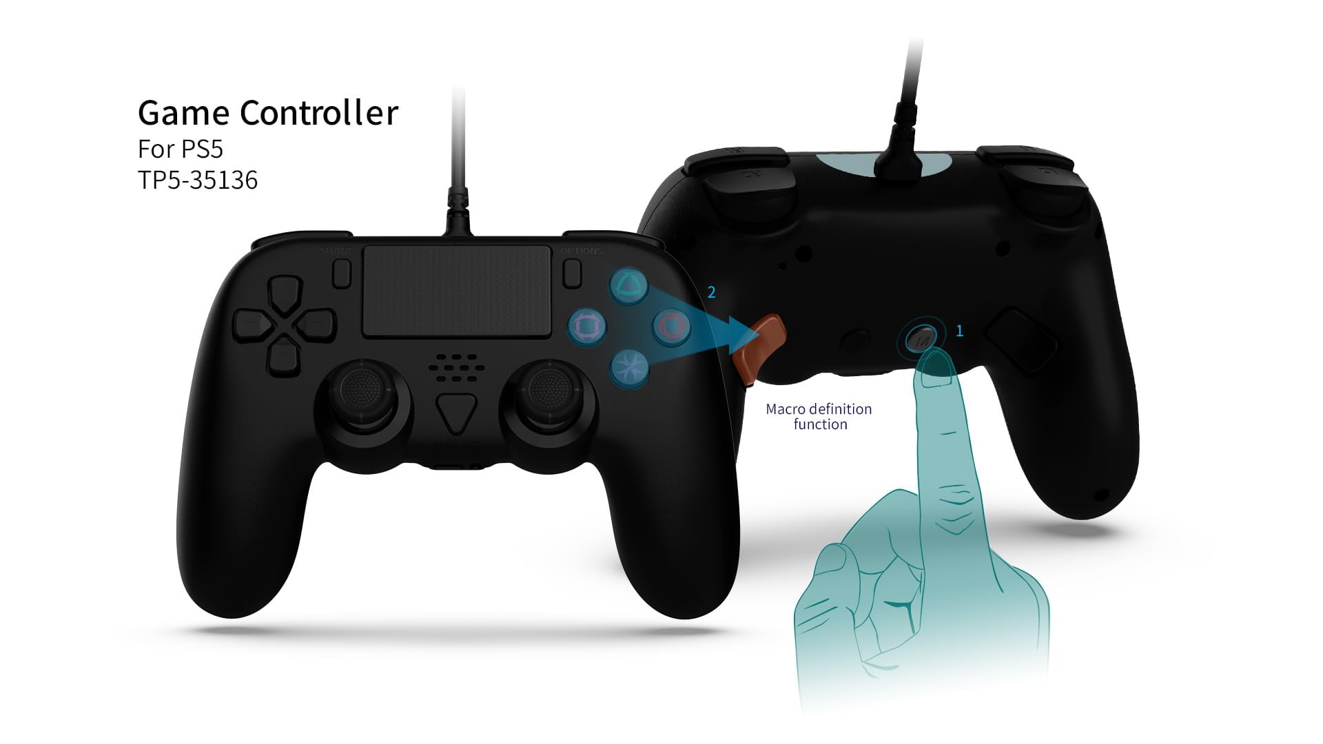 GAMFAMI Wired Controller Compatible with PS5/PS5 Pro/PS5 Slim/PC - Wired Controller with Built-in Advanced Back Buttons Programming/Turbo,with Thumbsticks | 2 High-Rise, 2 Mid-Rise (Black)