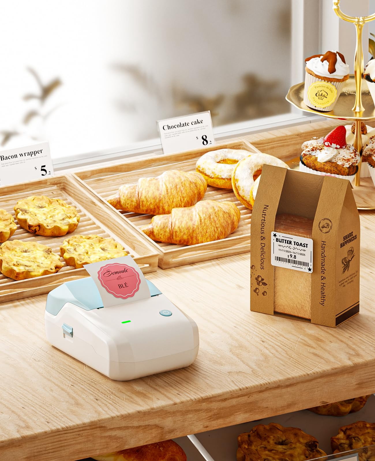 B1 Label Maker Machine  Thermal Printer Easy To Use For Office Home Business Came With 3 Roll Labels(light Blue)