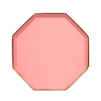 Neon Coral & Gold Trim Dessert Plates  8-Pack Elegant 6" Paper Plates for Parties, Showers & Events