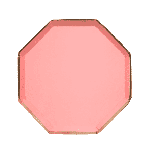 Neon Coral & Gold Trim Dessert Plates  8-Pack Elegant 6" Paper Plates for Parties, Showers & Events