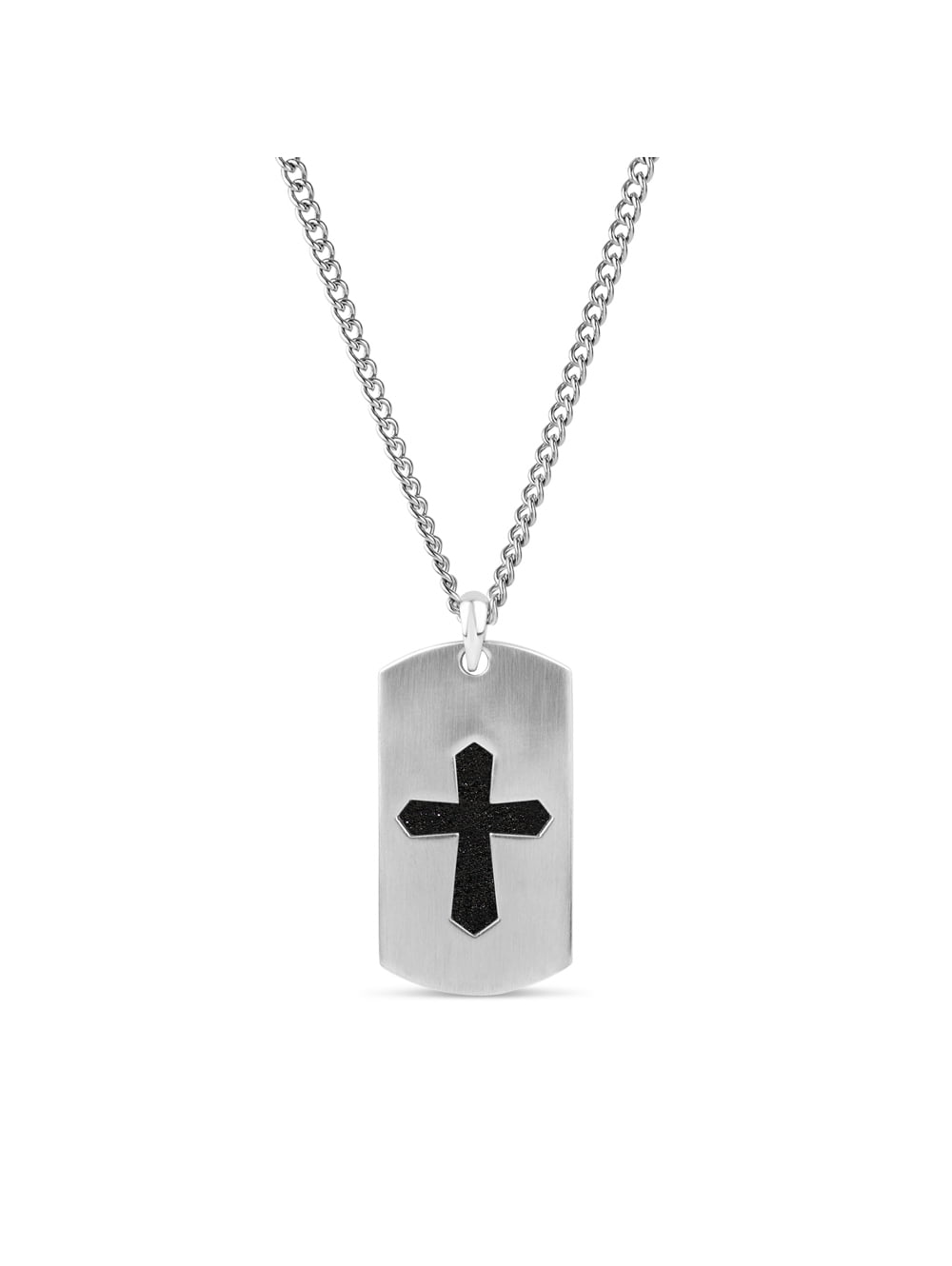 Forever New 316L Stainless Steel Carbon Fiber Cross Dog Tag Necklace