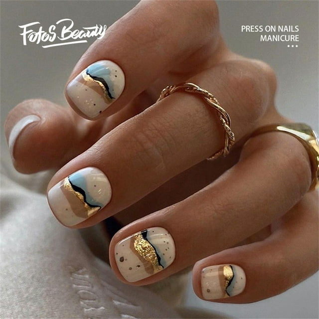 Fofosbeauty 24pcs Press on False Nails Tips, Square Fake Acrylic Nails, Quicksand Years White