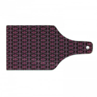 Floral Cutting Board, Vibrant Essence Botany Lily Blooms Boho Pansy Shabby Motif, Decorative Tempered Glass Cutting and Serving Board, Wine Bottle Shape, Burgundy Magenta Teal, by Ambesonne