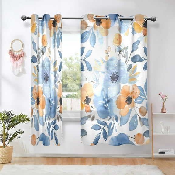 Flowers Leaves Painting Blackout Curtains Thermal Insulation 63 inch Grommet for Bedroom Living Room Bathroom Kitchen Windows 2 Pack