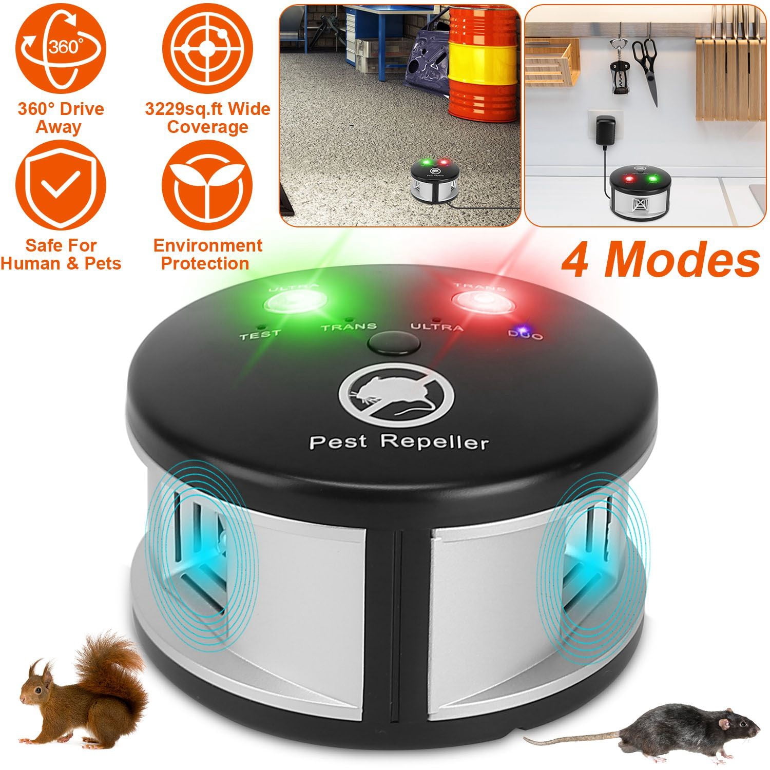 360 °   Ultrasonic Pest Repeller Electronic Plug-in Pest Control Mouse Chaser Blocker Repellent Deterrent with Pressure Wave & Ultrasonic Sound for Indoor Use