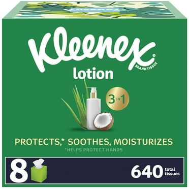Kleenex Lotion Facial Tissues MSF2 with Coconut Oil, 8 Cube Boxes, 80 Tissues Per Box, 3-Ply