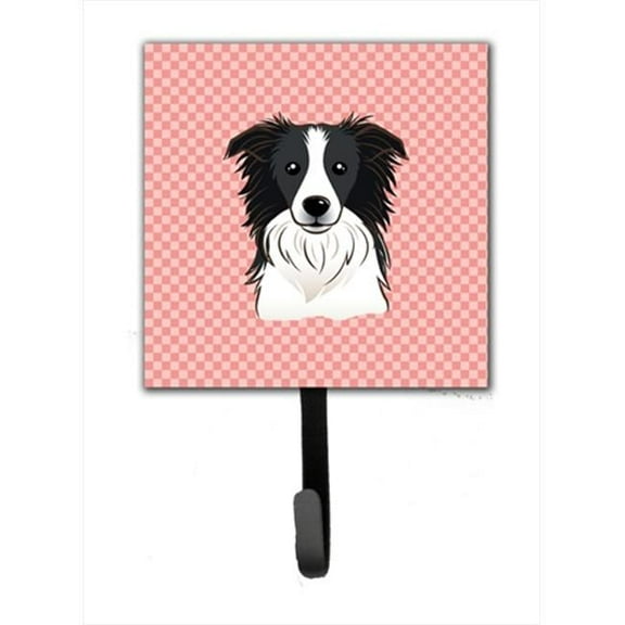 Checkerboard Pink Border Collie Leash Or Key Holder, 4.25 W x 7 H In.