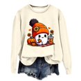 thumbnail image 4 of XIAONU Womens Sweatshirts Halloween Ghost Print Hoodless Sweatshirt Long Sleeve Round Neck Peasure Pullover Hoodless Sweatshirt, 4 of 4