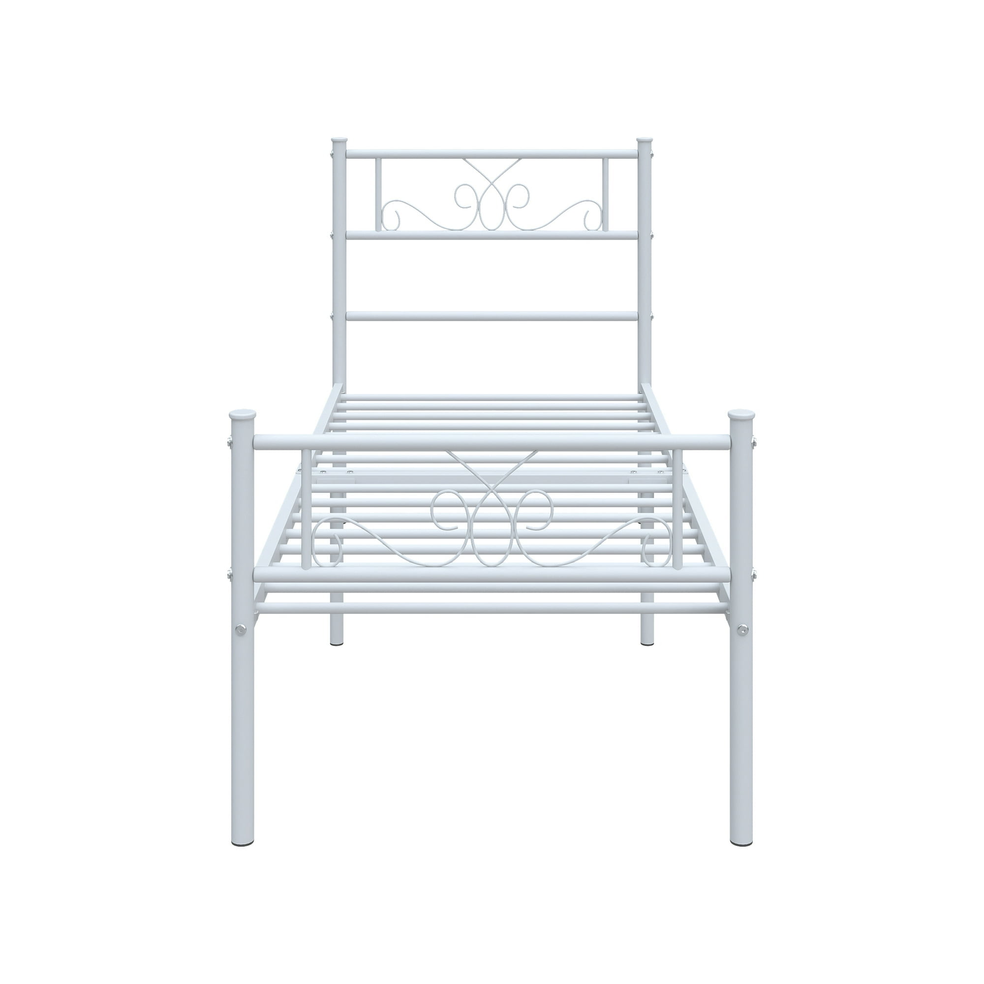 Yoneston Twin Size Metal Platform Bed Frame with Headboard, 12.7” Single Bed Frame for Kids, Teens, Adult Bedroom Furniture, White