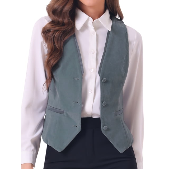 CHALECO DE VELVET INSPIRE CHIC PARA MUJER, SIN MANGAS, ESTILO RETRO, BLAZER STEAMPUNK, VESTIDO ELEGANTE, TAMAÑO M, GRIS