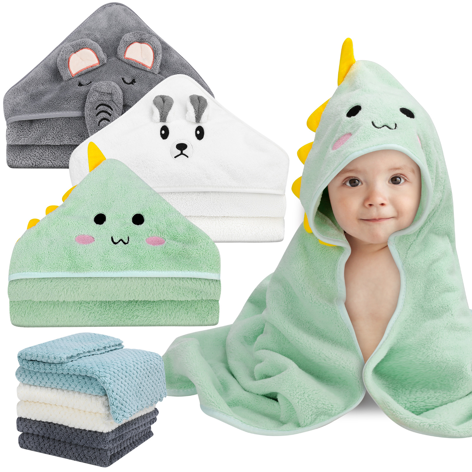 Kaboer Baby Hooded Towels & Washcloth Set, 9 Pieces photo 1