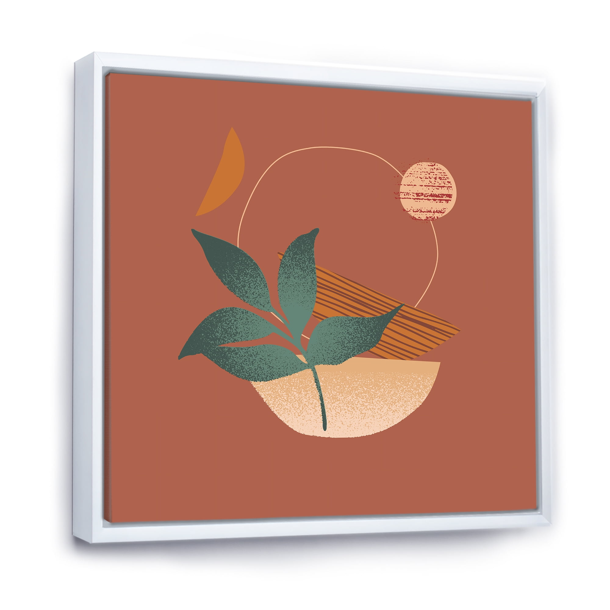 Designart 'Shapes and Tropical Leaf Silhouettes III' Modern Framed Canvas Wall Art Print