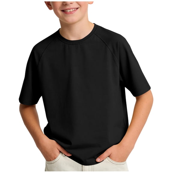ZVNAΖH Boys' Quick Dry T-Shirt, Kids Solid Color Raglan Short Sleeve Crew Neck Athletic Top for 5-16 Years