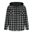 thumbnail image 6 of ZCFZJW Flannel Plaid Hoodie Shirts for Men Big and Tall Regular Fit Button up Casual Fall Long Sleeve Drawstring Patchwork Hooded Pullover Sweatshirts with Double Chest Pockets Dark Gray M, 6 of 7