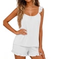 thumbnail image 2 of FAHXNVB Womens Pajamas Set 2 Piece Ruffle Pj Set Soft Sleeveless Tank Top and Shorts Set Bridal Pajama Sleepwear for Women, 2 of 5