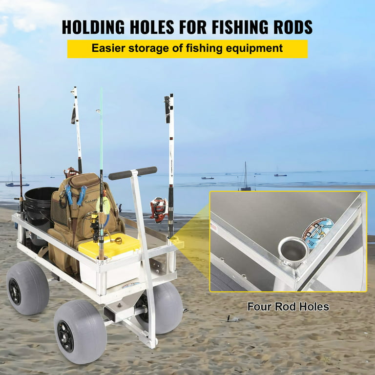 VEVOR Beach Fishing Cart, 500 lbs Load Capacity, Fish and Marine Cart with  Four 13 Big Wheels PU Balloon Tires for Sand, Heavy-Duty Aluminum Pier