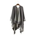 thumbnail image 2 of Women Warm Shawl Wrap Fall Winter Double-Sided Open Front Cape with Color Contrast Multiple Ways to Wear Poncho Sweater, 2 of 8