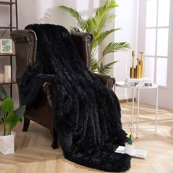 Soft Shaggy Fuzzy Throw Blanket - Fluffy Snuggly Faux Fur Blankets - Warm Cozy Plush Sherpa Blanket for Couch Sofa Bed Photo Props Home Decor,(60x50 Inches) Black