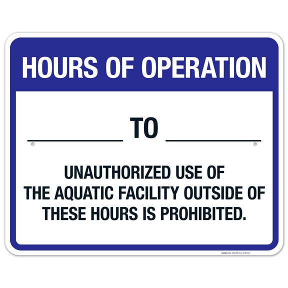 Hours Of Operation Sign, Pool Sign,
