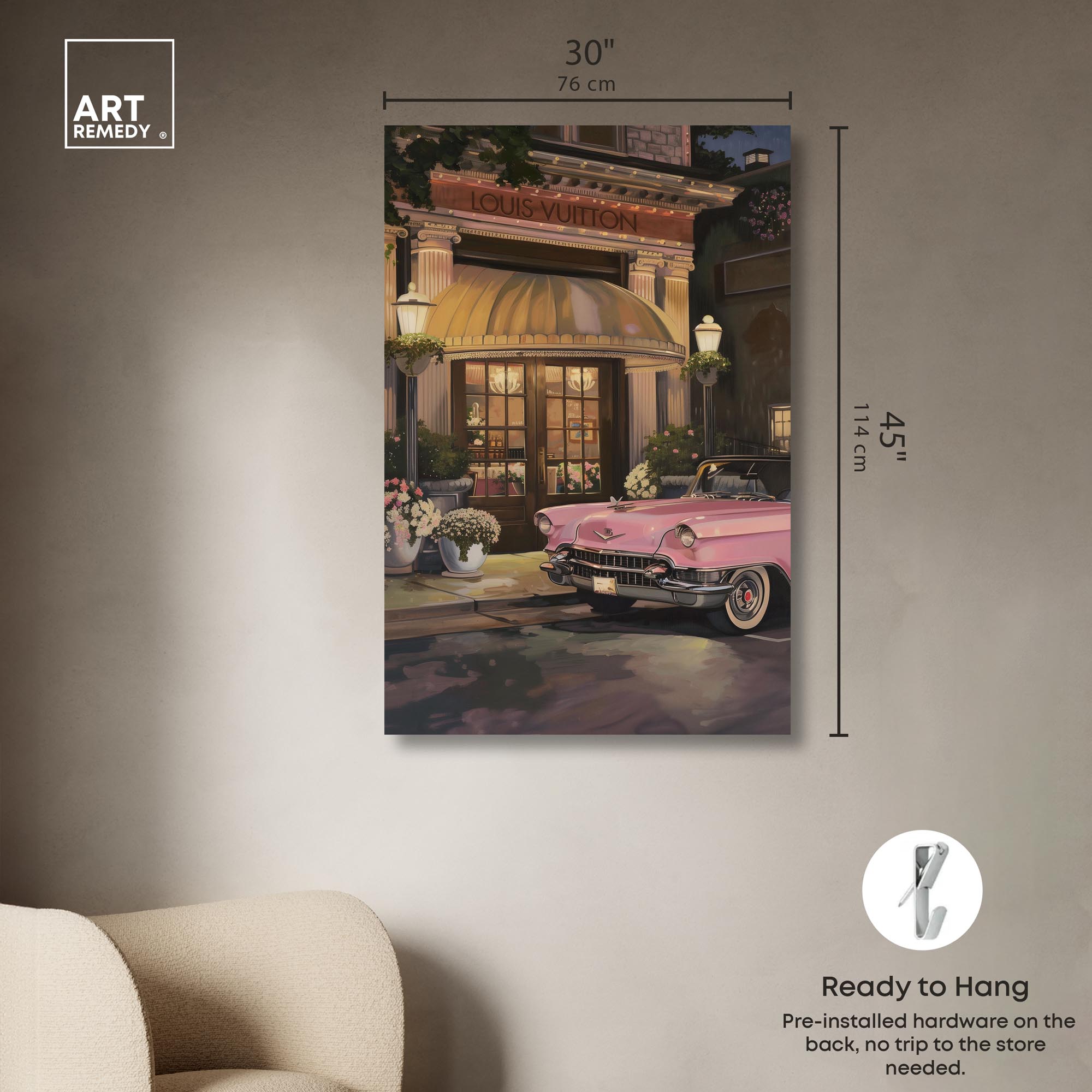 Classic Car Store Visit Canvas Fashion Art Prints by Art Remedy, Gallery Wrapped, 30 x 45